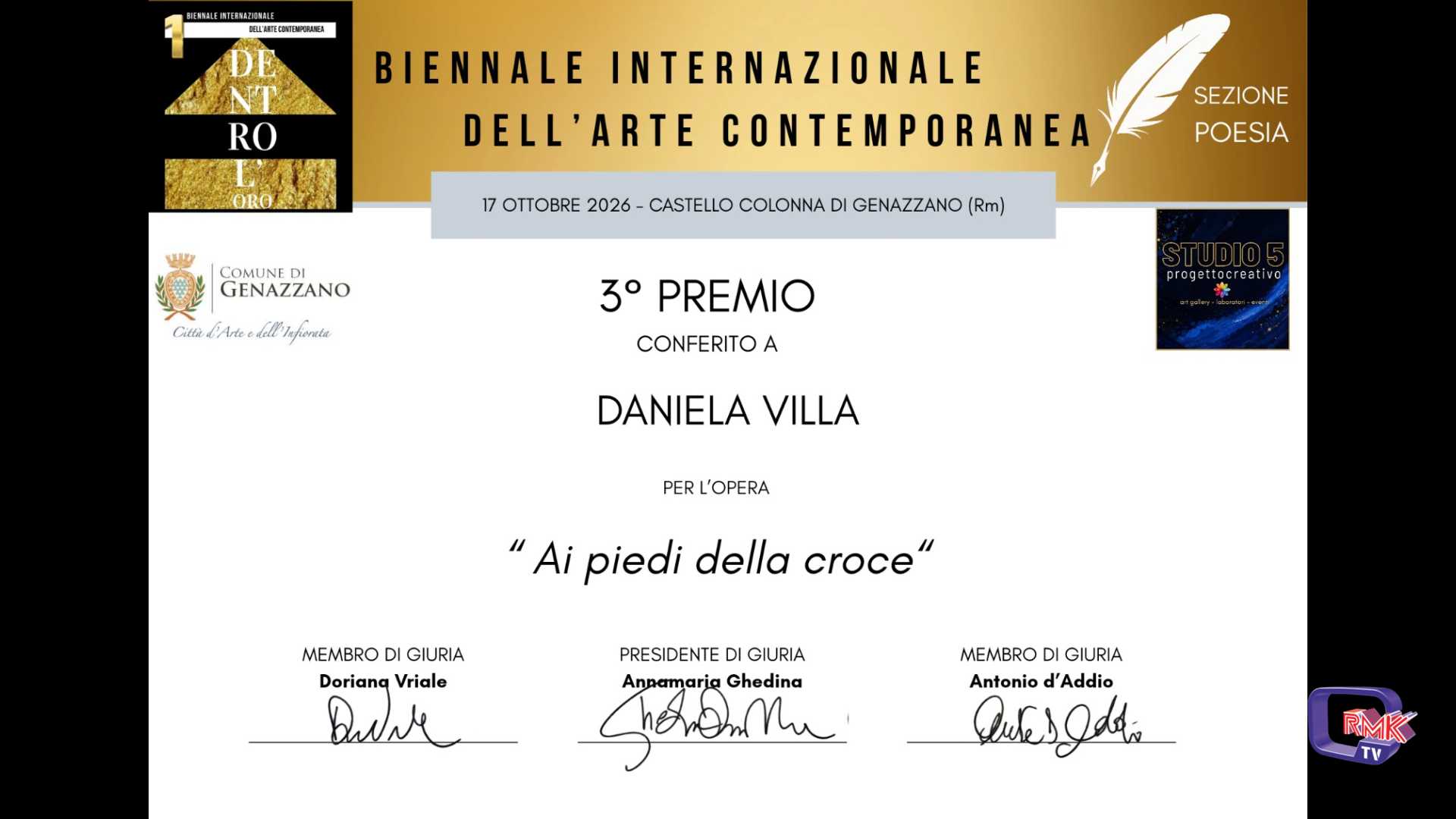 Poesia. La saccense Daniela Villa premiata a Genezzano Roma